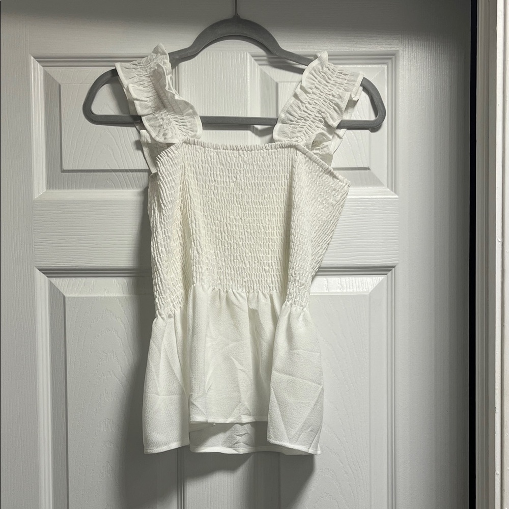 White Smocked Ruffle Strap Top - Picture 2 of 2